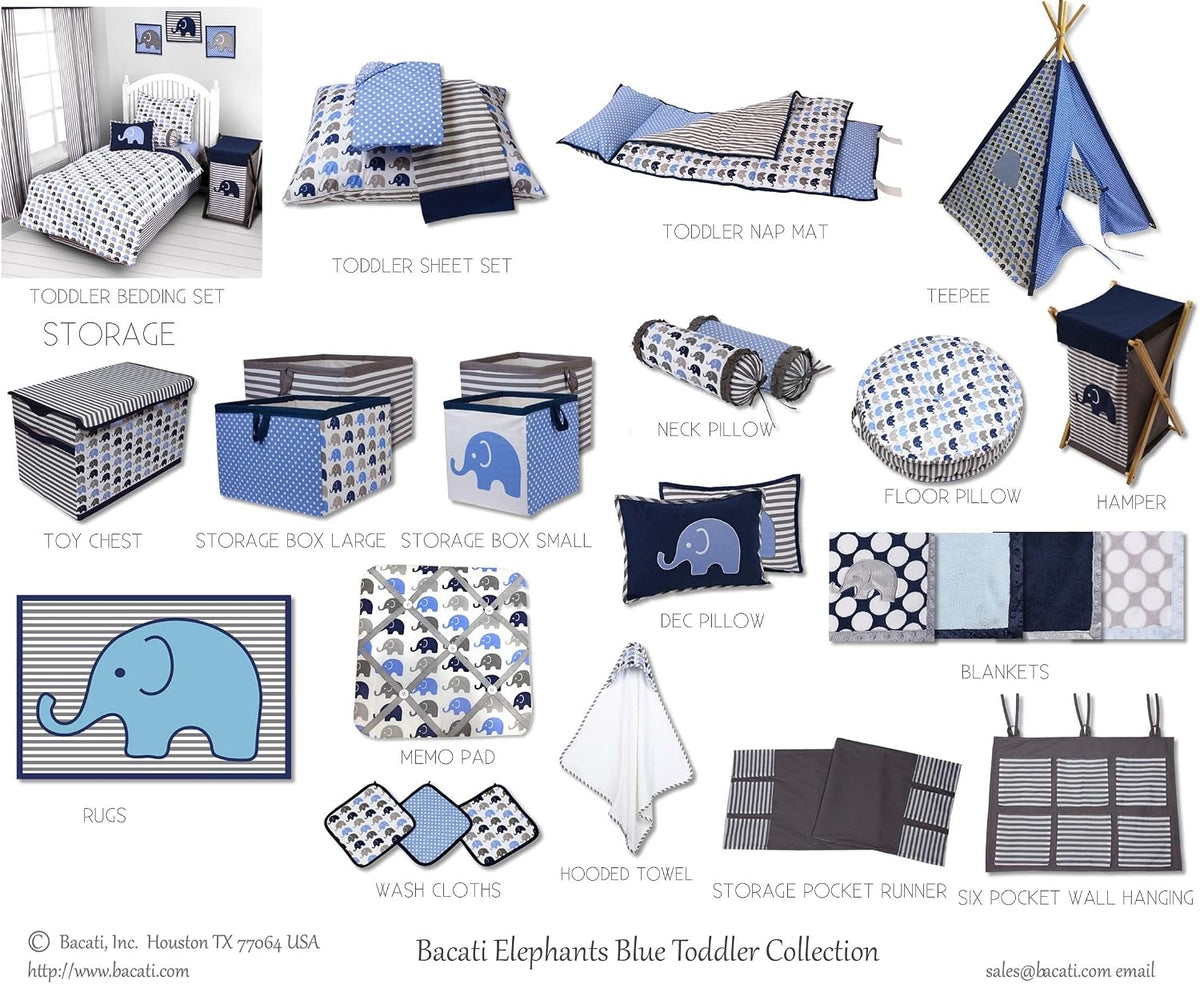 Collapsible Storage Hamper, Elephants, One Size 18 x 13 x 13 inches (Blue Navy Gray)