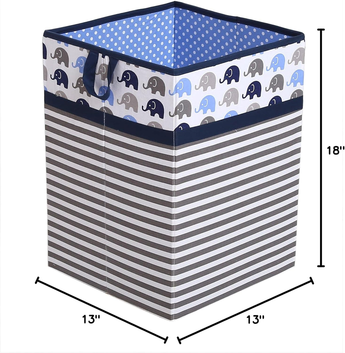 Collapsible Storage Hamper, Elephants, One Size 18 x 13 x 13 inches (Blue Navy Gray)