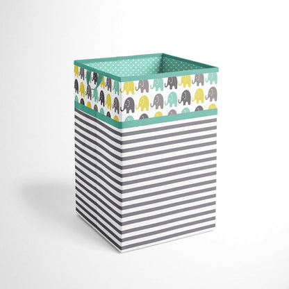 Collapsible Storage Hamper, Elephants, One Size 18 x 13 x 13 inches (Blue Navy Gray)