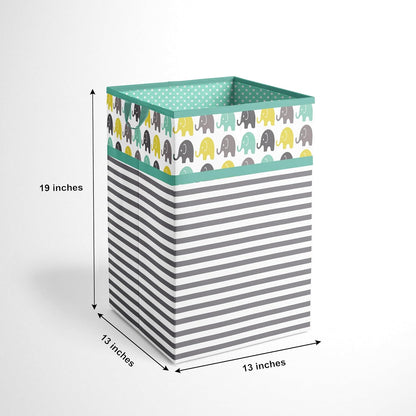 Collapsible Storage Hamper, Elephants, One Size 18 x 13 x 13 inches (Blue Navy Gray)