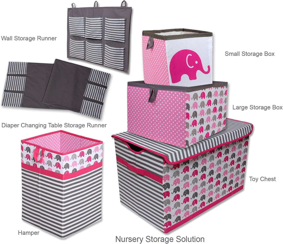 Collapsible Storage Hamper, Elephants, One Size 18 x 13 x 13 inches (Blue Navy Gray)