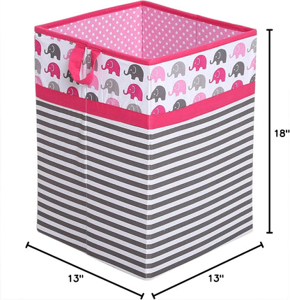 Collapsible Storage Hamper, Elephants, One Size 18 x 13 x 13 inches (Blue Navy Gray)