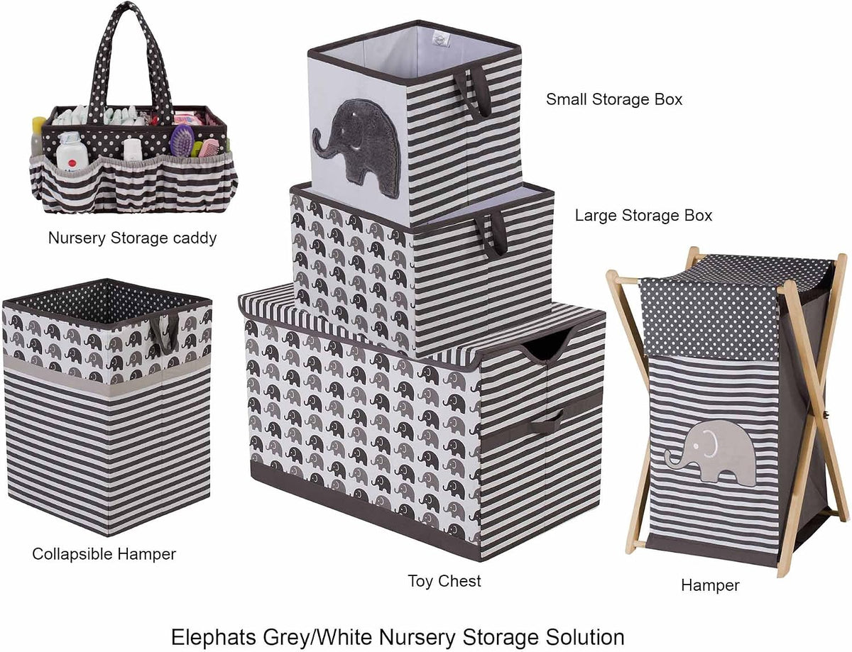 Collapsible Storage Hamper, Elephants, One Size 18 x 13 x 13 inches (Blue Navy Gray)