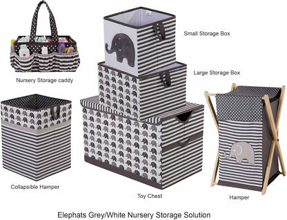 Collapsible Storage Hamper, Elephants, One Size 18 x 13 x 13 inches (Blue Navy Gray)