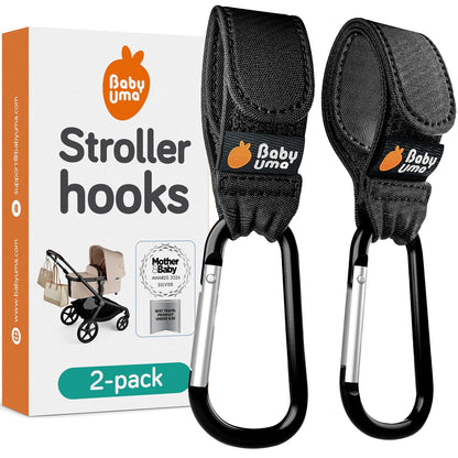 Stroller Caddy & Stroller Hooks - Universal Organizer Bag with XL Insulated Cup Holder, Phone Pocket, Wipes Dispenser, Wrist Bag & Mesh Pocket + 2 Carabiner Clips, Baby Travel Essential Kit