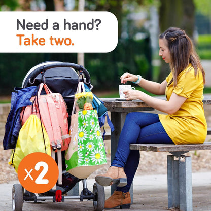 Stroller Caddy & Stroller Hooks - Universal Organizer Bag with XL Insulated Cup Holder, Phone Pocket, Wipes Dispenser, Wrist Bag & Mesh Pocket + 2 Carabiner Clips, Baby Travel Essential Kit