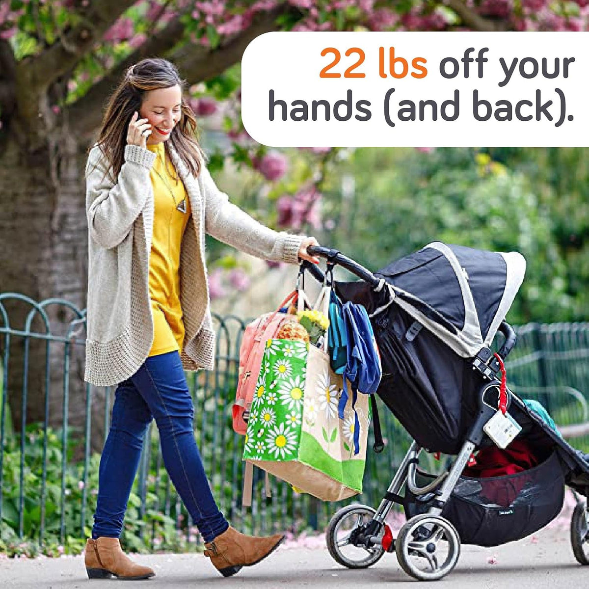 Stroller Caddy & Stroller Hooks - Universal Organizer Bag with XL Insulated Cup Holder, Phone Pocket, Wipes Dispenser, Wrist Bag & Mesh Pocket + 2 Carabiner Clips, Baby Travel Essential Kit