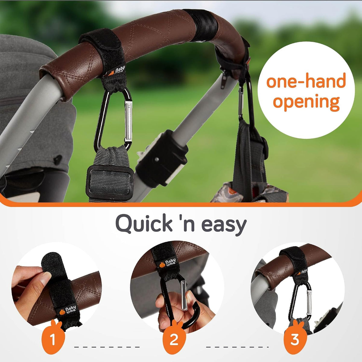 Stroller Caddy & Stroller Hooks - Universal Organizer Bag with XL Insulated Cup Holder, Phone Pocket, Wipes Dispenser, Wrist Bag & Mesh Pocket + 2 Carabiner Clips, Baby Travel Essential Kit