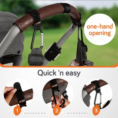 Stroller Caddy & Stroller Hooks - Universal Organizer Bag with XL Insulated Cup Holder, Phone Pocket, Wipes Dispenser, Wrist Bag & Mesh Pocket + 2 Carabiner Clips, Baby Travel Essential Kit
