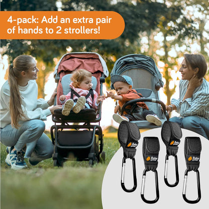 Stroller Caddy & Stroller Hooks - Universal Organizer Bag with XL Insulated Cup Holder, Phone Pocket, Wipes Dispenser, Wrist Bag & Mesh Pocket + 2 Carabiner Clips, Baby Travel Essential Kit