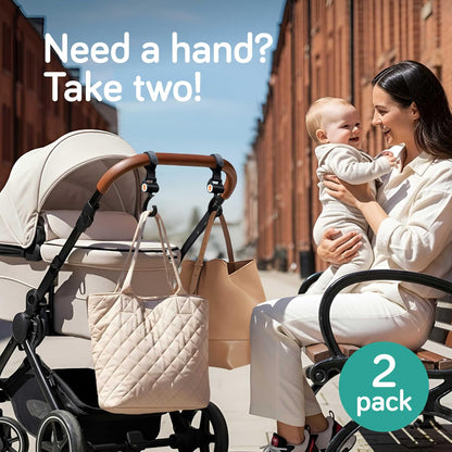 Stroller Caddy & Stroller Hooks - Universal Organizer Bag with XL Insulated Cup Holder, Phone Pocket, Wipes Dispenser, Wrist Bag & Mesh Pocket + 2 Carabiner Clips, Baby Travel Essential Kit