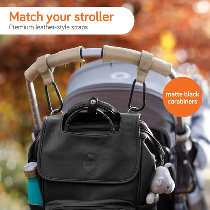 Stroller Caddy & Stroller Hooks - Universal Organizer Bag with XL Insulated Cup Holder, Phone Pocket, Wipes Dispenser, Wrist Bag & Mesh Pocket + 2 Carabiner Clips, Baby Travel Essential Kit