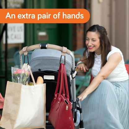Stroller Caddy & Stroller Hooks - Universal Organizer Bag with XL Insulated Cup Holder, Phone Pocket, Wipes Dispenser, Wrist Bag & Mesh Pocket + 2 Carabiner Clips, Baby Travel Essential Kit