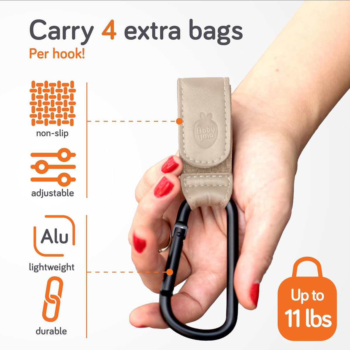 Stroller Caddy & Stroller Hooks - Universal Organizer Bag with XL Insulated Cup Holder, Phone Pocket, Wipes Dispenser, Wrist Bag & Mesh Pocket + 2 Carabiner Clips, Baby Travel Essential Kit