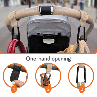 Stroller Caddy & Stroller Hooks - Universal Organizer Bag with XL Insulated Cup Holder, Phone Pocket, Wipes Dispenser, Wrist Bag & Mesh Pocket + 2 Carabiner Clips, Baby Travel Essential Kit
