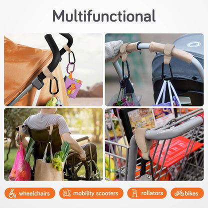 Stroller Caddy & Stroller Hooks - Universal Organizer Bag with XL Insulated Cup Holder, Phone Pocket, Wipes Dispenser, Wrist Bag & Mesh Pocket + 2 Carabiner Clips, Baby Travel Essential Kit