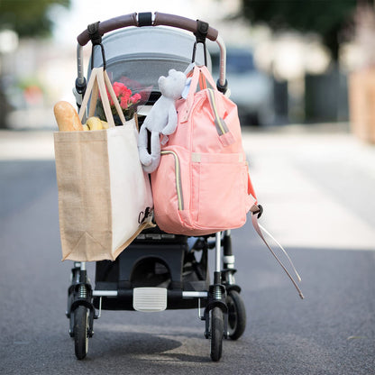 Stroller Caddy & Stroller Hooks - Universal Organizer Bag with XL Insulated Cup Holder, Phone Pocket, Wipes Dispenser, Wrist Bag & Mesh Pocket + 2 Carabiner Clips, Baby Travel Essential Kit