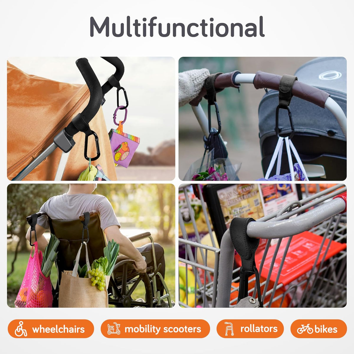 Stroller Caddy & Stroller Hooks - Universal Organizer Bag with XL Insulated Cup Holder, Phone Pocket, Wipes Dispenser, Wrist Bag & Mesh Pocket + 2 Carabiner Clips, Baby Travel Essential Kit