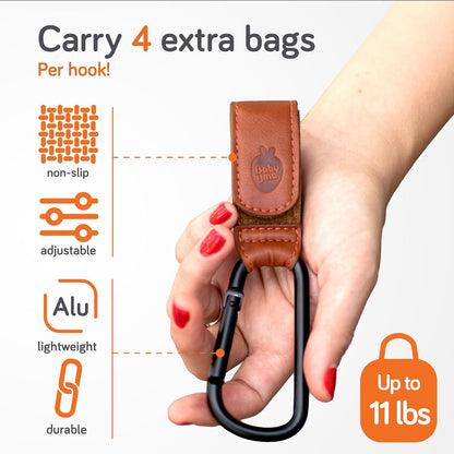 Stroller Caddy & Stroller Hooks - Universal Organizer Bag with XL Insulated Cup Holder, Phone Pocket, Wipes Dispenser, Wrist Bag & Mesh Pocket + 2 Carabiner Clips, Baby Travel Essential Kit