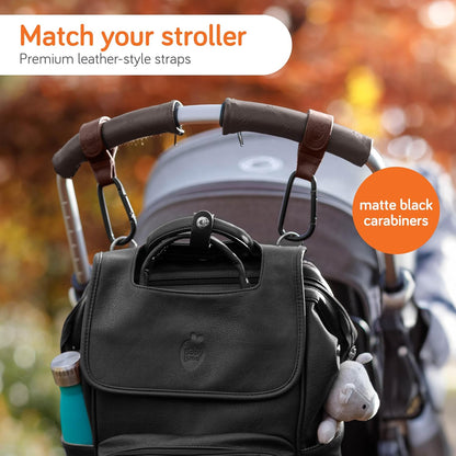 Stroller Caddy & Stroller Hooks - Universal Organizer Bag with XL Insulated Cup Holder, Phone Pocket, Wipes Dispenser, Wrist Bag & Mesh Pocket + 2 Carabiner Clips, Baby Travel Essential Kit