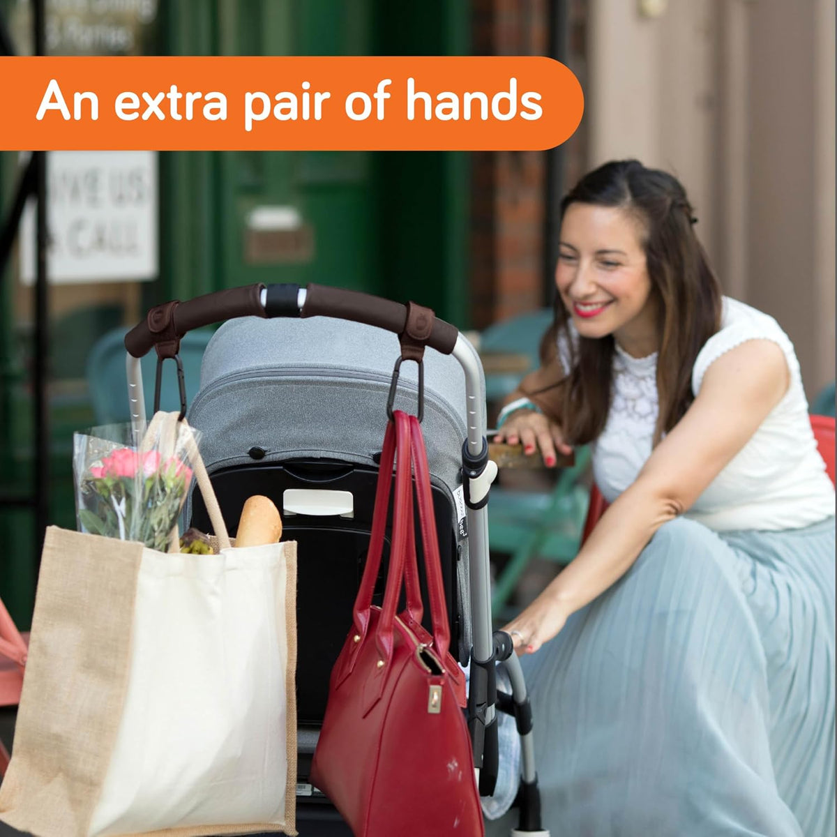 Stroller Caddy & Stroller Hooks - Universal Organizer Bag with XL Insulated Cup Holder, Phone Pocket, Wipes Dispenser, Wrist Bag & Mesh Pocket + 2 Carabiner Clips, Baby Travel Essential Kit