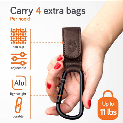 Stroller Caddy & Stroller Hooks - Universal Organizer Bag with XL Insulated Cup Holder, Phone Pocket, Wipes Dispenser, Wrist Bag & Mesh Pocket + 2 Carabiner Clips, Baby Travel Essential Kit