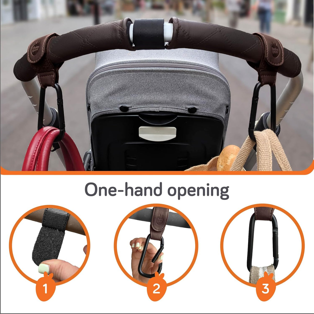 Stroller Caddy & Stroller Hooks - Universal Organizer Bag with XL Insulated Cup Holder, Phone Pocket, Wipes Dispenser, Wrist Bag & Mesh Pocket + 2 Carabiner Clips, Baby Travel Essential Kit