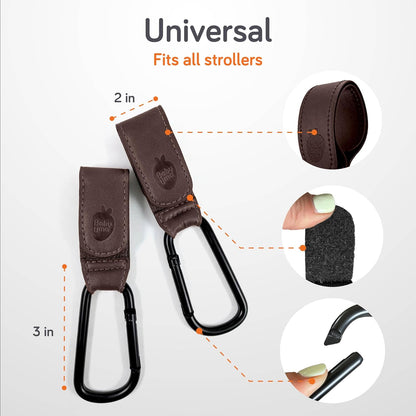 Stroller Caddy & Stroller Hooks - Universal Organizer Bag with XL Insulated Cup Holder, Phone Pocket, Wipes Dispenser, Wrist Bag & Mesh Pocket + 2 Carabiner Clips, Baby Travel Essential Kit
