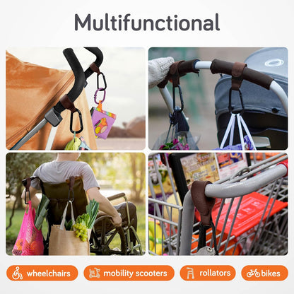 Stroller Caddy & Stroller Hooks - Universal Organizer Bag with XL Insulated Cup Holder, Phone Pocket, Wipes Dispenser, Wrist Bag & Mesh Pocket + 2 Carabiner Clips, Baby Travel Essential Kit