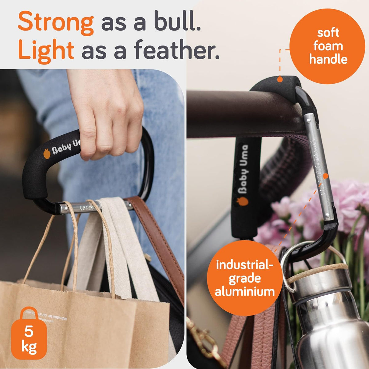 Stroller Caddy & Stroller Hooks - Universal Organizer Bag with XL Insulated Cup Holder, Phone Pocket, Wipes Dispenser, Wrist Bag & Mesh Pocket + 2 Carabiner Clips, Baby Travel Essential Kit