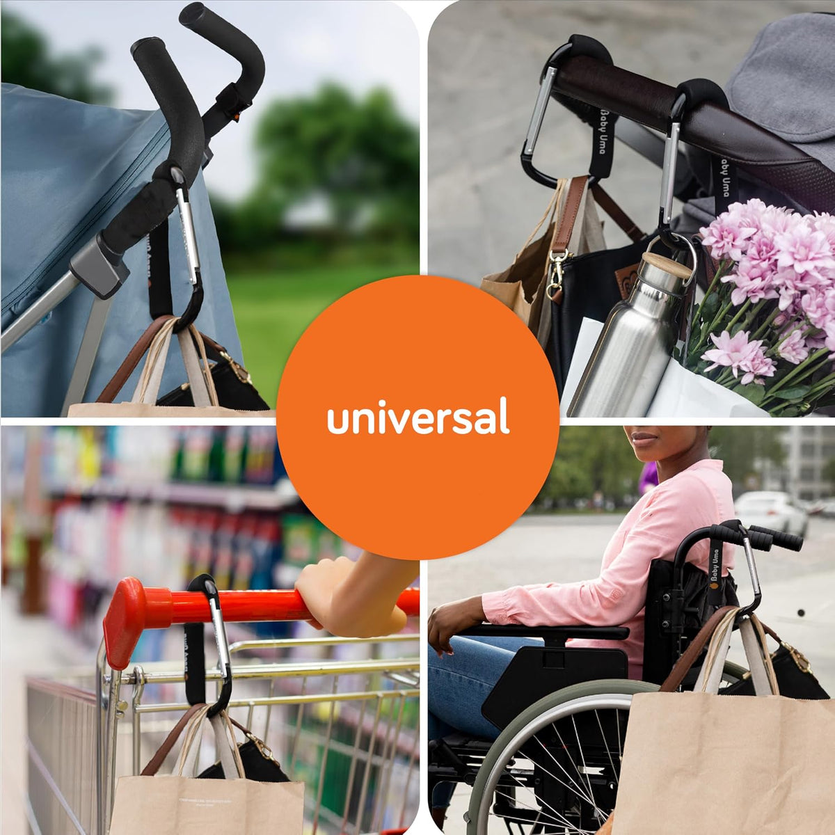 Stroller Caddy & Stroller Hooks - Universal Organizer Bag with XL Insulated Cup Holder, Phone Pocket, Wipes Dispenser, Wrist Bag & Mesh Pocket + 2 Carabiner Clips, Baby Travel Essential Kit