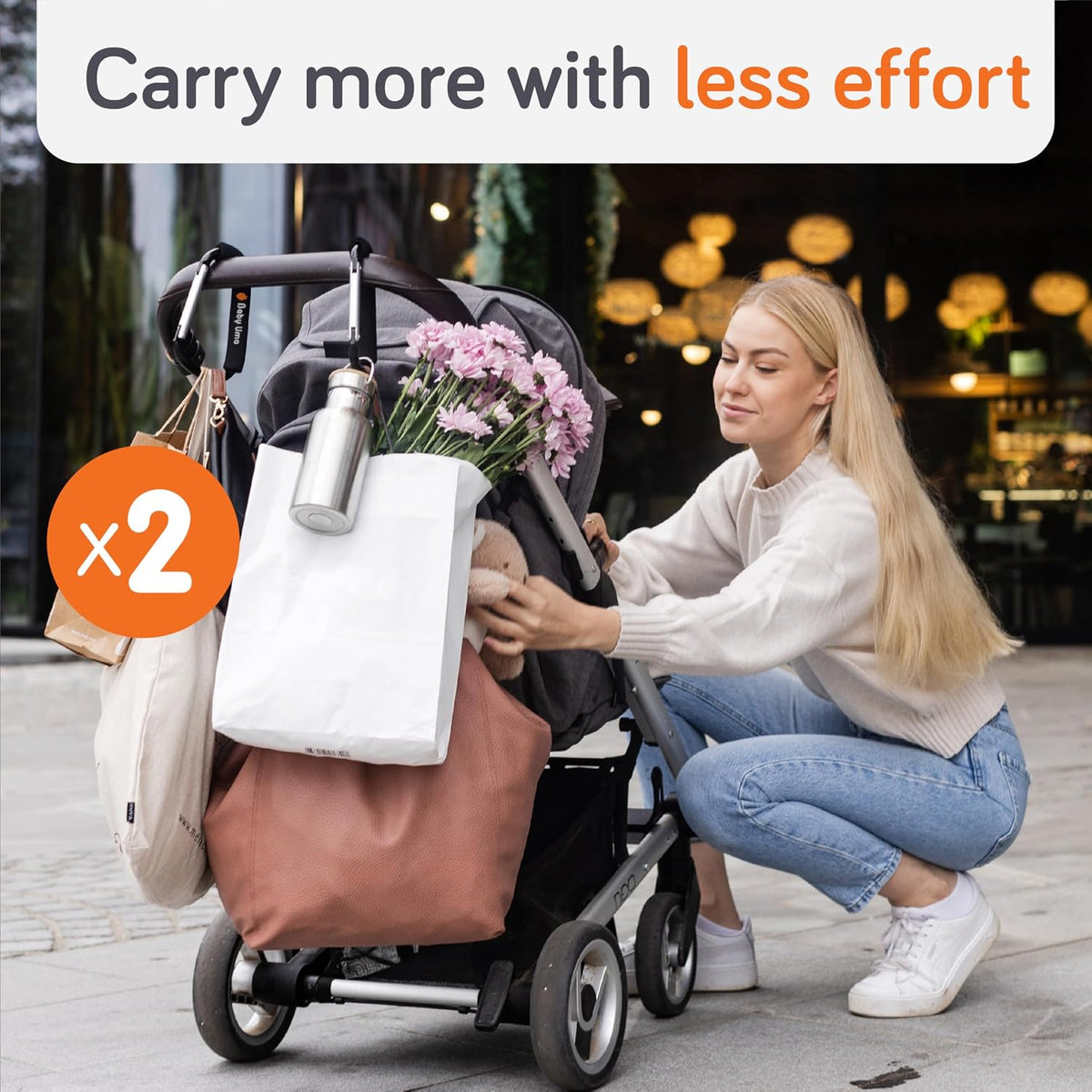 Stroller Caddy & Stroller Hooks - Universal Organizer Bag with XL Insulated Cup Holder, Phone Pocket, Wipes Dispenser, Wrist Bag & Mesh Pocket + 2 Carabiner Clips, Baby Travel Essential Kit