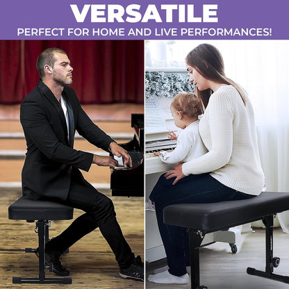 Foldable Dual Adjustable Piano Bench with Black Cushion