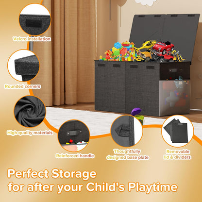Large Toy Box Chest, Collapsible Sturdy Toy Storage Organizer Boxes Bins Baskets Dinosaur Kids Toy Chest Bin with Lids for Boys Girls Living Room Playroom Bedroom Nursery 25"x14"x16" Gray