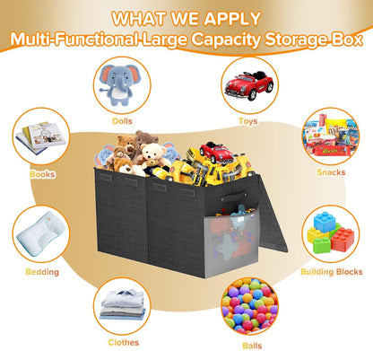 Large Toy Box Chest, Collapsible Sturdy Toy Storage Organizer Boxes Bins Baskets Dinosaur Kids Toy Chest Bin with Lids for Boys Girls Living Room Playroom Bedroom Nursery 25"x14"x16" Gray