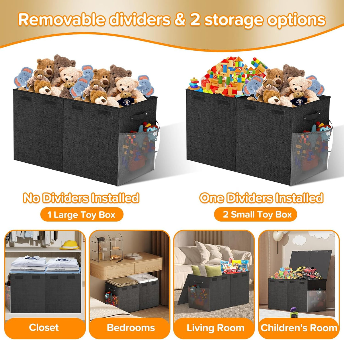 Large Toy Box Chest, Collapsible Sturdy Toy Storage Organizer Boxes Bins Baskets Dinosaur Kids Toy Chest Bin with Lids for Boys Girls Living Room Playroom Bedroom Nursery 25"x14"x16" Gray