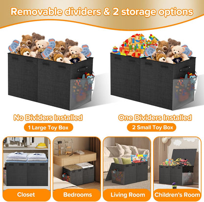 Large Toy Box Chest, Collapsible Sturdy Toy Storage Organizer Boxes Bins Baskets Dinosaur Kids Toy Chest Bin with Lids for Boys Girls Living Room Playroom Bedroom Nursery 25"x14"x16" Gray