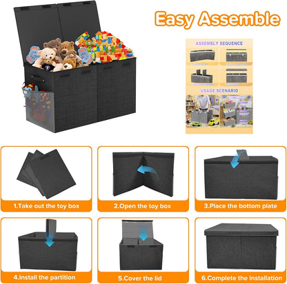 Large Toy Box Chest, Collapsible Sturdy Toy Storage Organizer Boxes Bins Baskets Dinosaur Kids Toy Chest Bin with Lids for Boys Girls Living Room Playroom Bedroom Nursery 25"x14"x16" Gray
