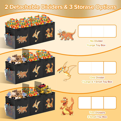 Large Toy Box Chest, Collapsible Sturdy Toy Storage Organizer Boxes Bins Baskets Dinosaur Kids Toy Chest Bin with Lids for Boys Girls Living Room Playroom Bedroom Nursery 25"x14"x16" Gray