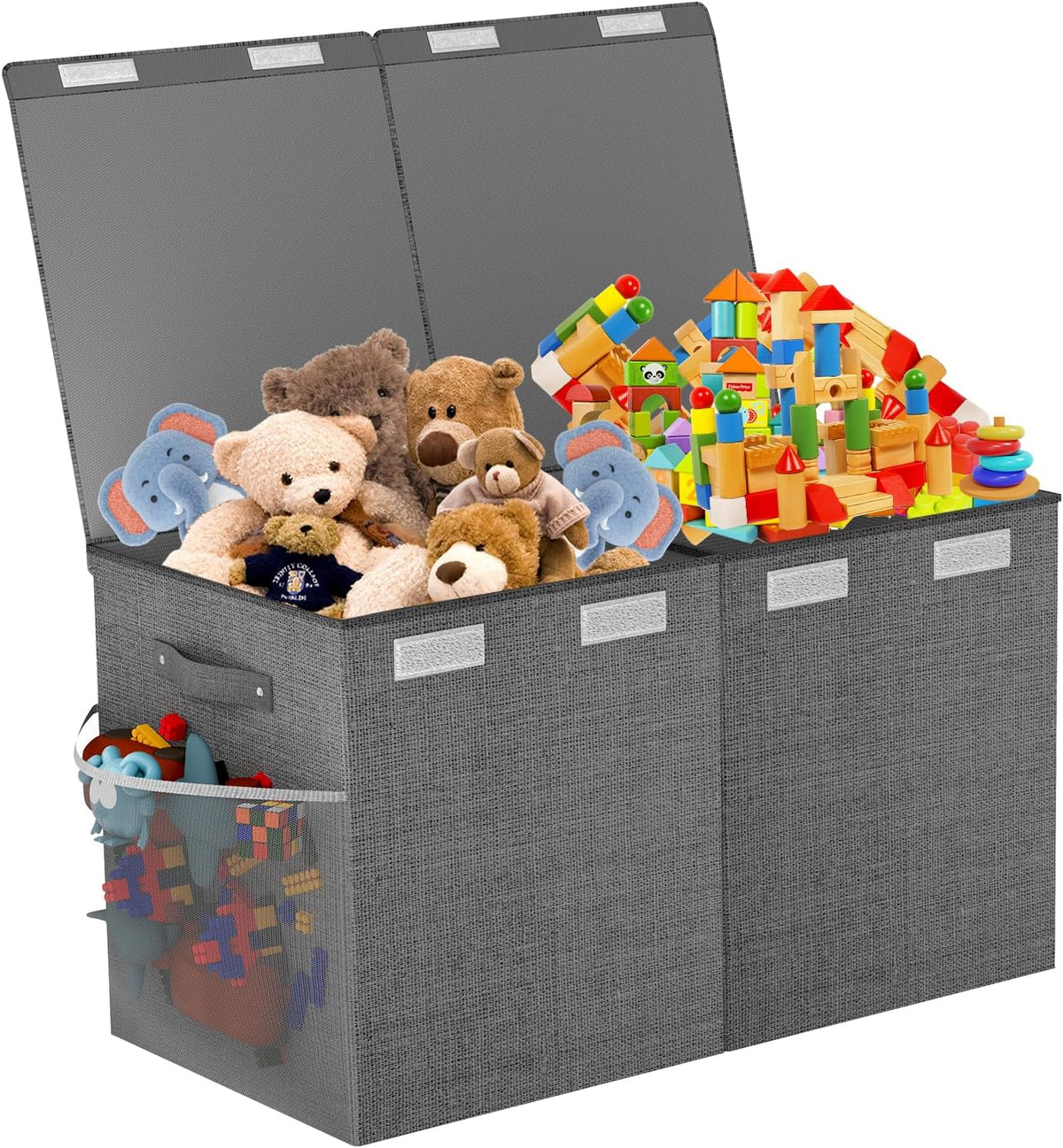 Large Toy Box Chest, Collapsible Sturdy Toy Storage Organizer Boxes Bins Baskets Dinosaur Kids Toy Chest Bin with Lids for Boys Girls Living Room Playroom Bedroom Nursery 25"x14"x16" Gray