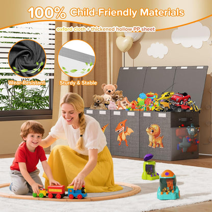 Large Toy Box Chest, Collapsible Sturdy Toy Storage Organizer Boxes Bins Baskets Dinosaur Kids Toy Chest Bin with Lids for Boys Girls Living Room Playroom Bedroom Nursery 25"x14"x16" Gray