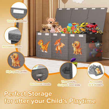 Large Toy Box Chest, Collapsible Sturdy Toy Storage Organizer Boxes Bins Baskets Dinosaur Kids Toy Chest Bin with Lids for Boys Girls Living Room Playroom Bedroom Nursery 25"x14"x16" Gray