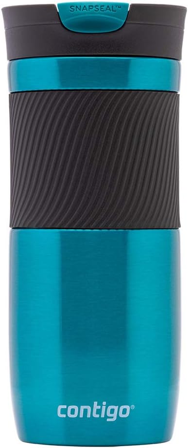 Byron Snapseal Travel Mug, Stainless Steel Thermal Mug, Vacuum Flask, Leakproof Tumbler, Coffee Mug with BPA Free Easy-Clean Lid, 470 ml, Matte Black