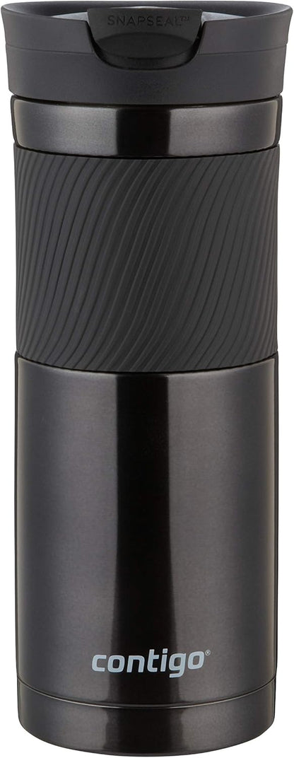 Byron Snapseal Travel Mug, Stainless Steel Thermal Mug, Vacuum Flask, Leakproof Tumbler, Coffee Mug with BPA Free Easy-Clean Lid, 470 ml, Matte Black