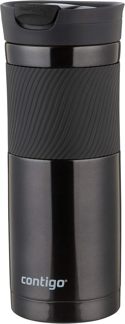Byron Snapseal Travel Mug, Stainless Steel Thermal Mug, Vacuum Flask, Leakproof Tumbler, Coffee Mug with BPA Free Easy-Clean Lid, 470 ml, Matte Black