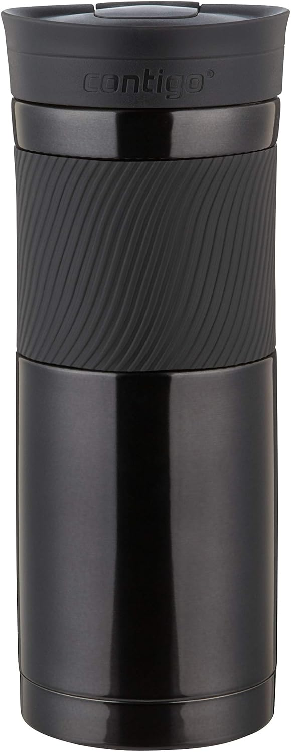 Byron Snapseal Travel Mug, Stainless Steel Thermal Mug, Vacuum Flask, Leakproof Tumbler, Coffee Mug with BPA Free Easy-Clean Lid, 470 ml, Matte Black