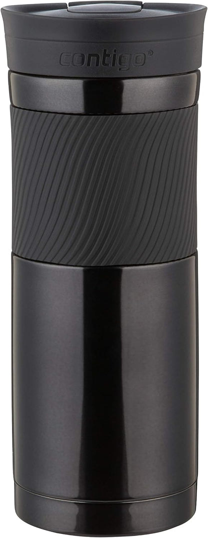 Byron Snapseal Travel Mug, Stainless Steel Thermal Mug, Vacuum Flask, Leakproof Tumbler, Coffee Mug with BPA Free Easy-Clean Lid, 470 ml, Matte Black