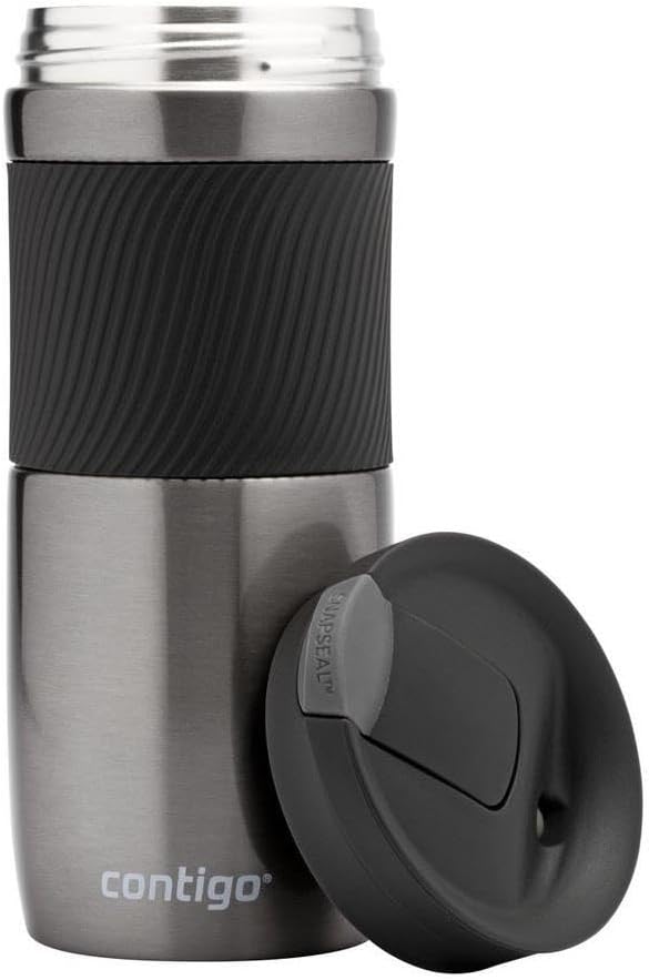 Byron Snapseal Travel Mug, Stainless Steel Thermal Mug, Vacuum Flask, Leakproof Tumbler, Coffee Mug with BPA Free Easy-Clean Lid, 470 ml, Matte Black