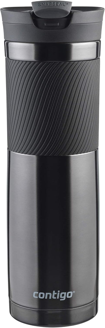 Byron Snapseal Travel Mug, Stainless Steel Thermal Mug, Vacuum Flask, Leakproof Tumbler, Coffee Mug with BPA Free Easy-Clean Lid, 470 ml, Matte Black