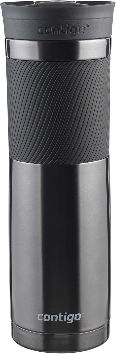 Byron Snapseal Travel Mug, Stainless Steel Thermal Mug, Vacuum Flask, Leakproof Tumbler, Coffee Mug with BPA Free Easy-Clean Lid, 470 ml, Matte Black